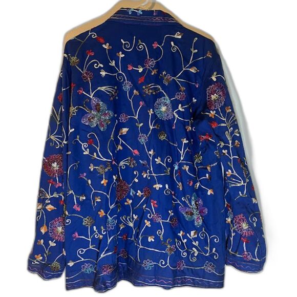 Vntg Quacker Factory Bohochic Embroidered & Beaded Butterflies Floral Jacket M - Picture 6 of 8